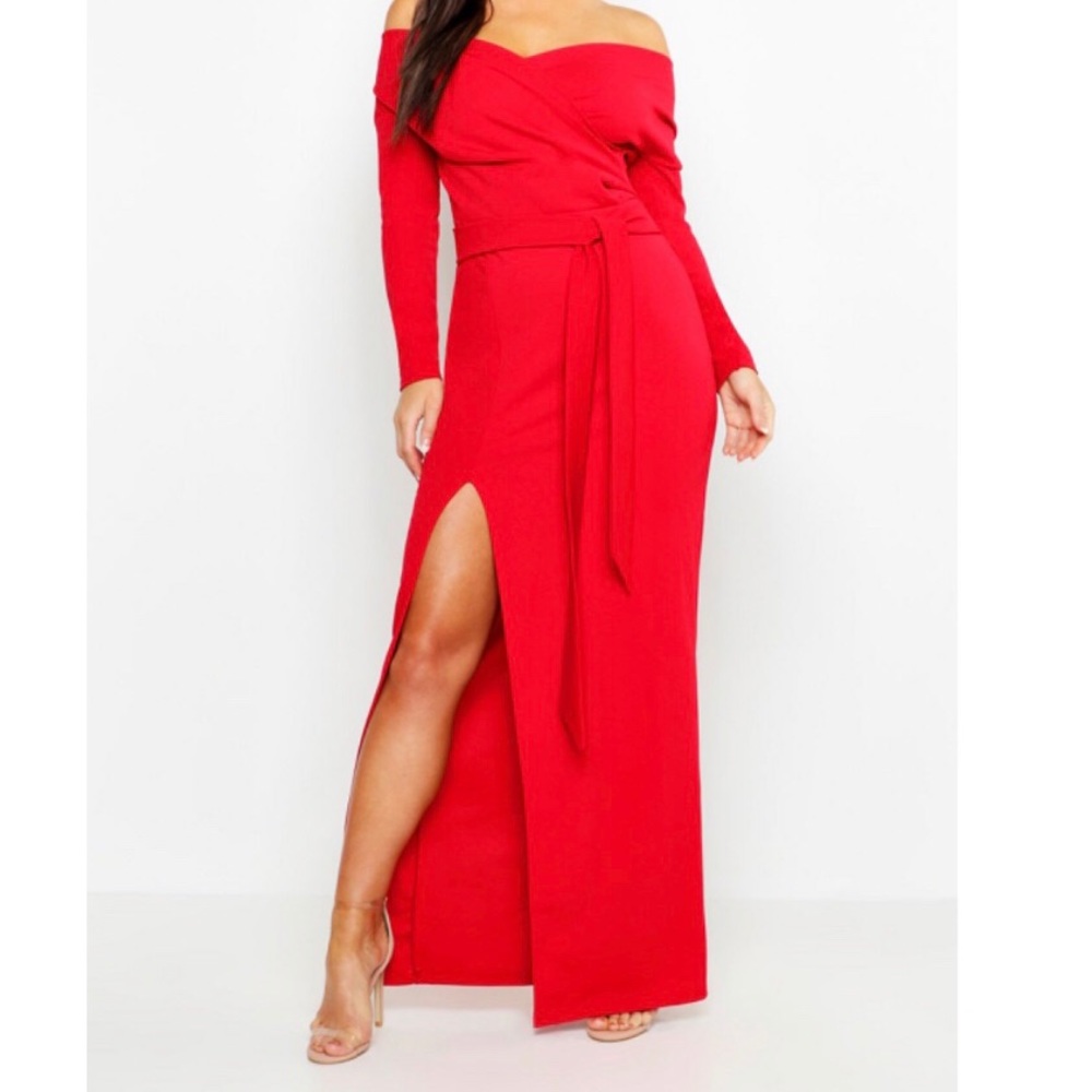 Gorgeous red off the shoulder gown
